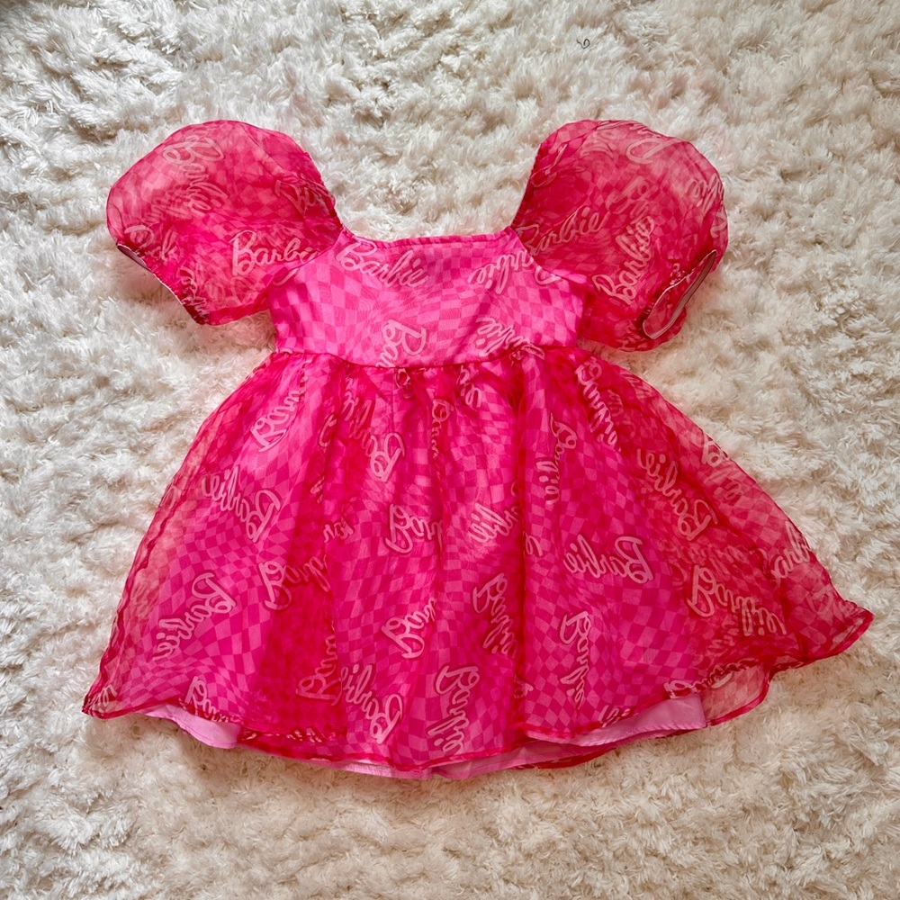 Baby doll style Barbie Pink Dress with Puff Sleeves